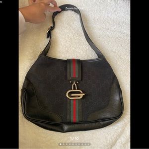 Gucci Monogram Black and Green Shoulder Bag